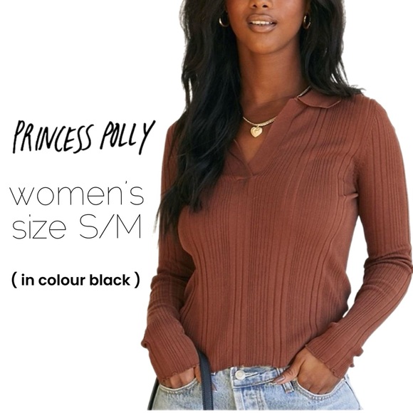 Princess Polly Tops - Black Princess Polly collard long sleeve